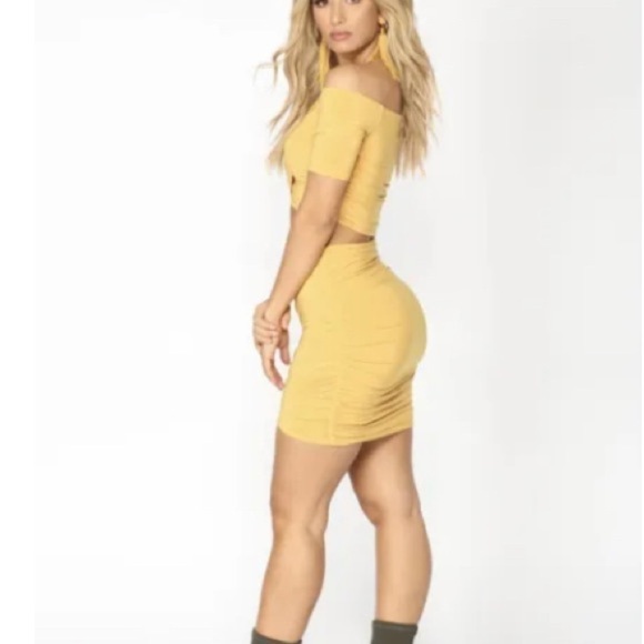 Fashion Nova Mustard Gold Yellow Two Piece Dress skirt set crop top - Picture 1 of 10